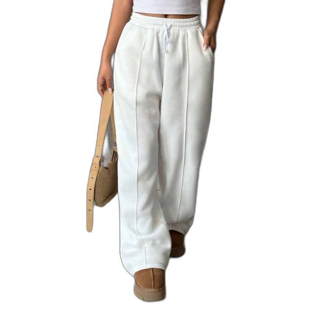 Pebble Women's Straight Leg Sweatpants White Casual Lounge Pants, Small